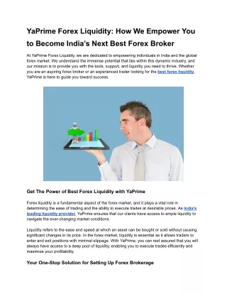 YaPrime Forex Liquidity_ How We Empower You to Become India’s Next Best Forex Broker