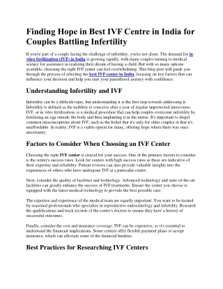 Female Infertility and Finding Hope At Best IVF Centre in India (1)