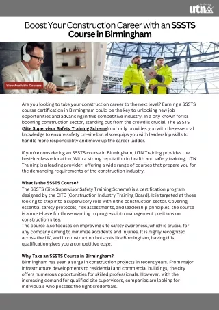 Boost Your Construction Career with an SSSTS Course in Birmingham