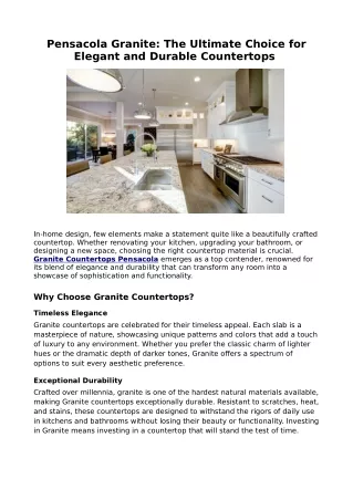 Pensacola Granite: The Ultimate Choice for Elegant and Durable Countertops