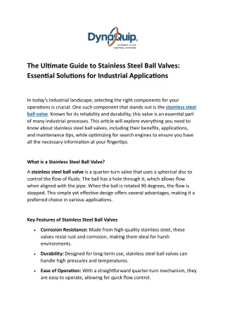 The Ultimate Guide to Stainless Steel Ball Valves Essential Solutions for Industrial Applications