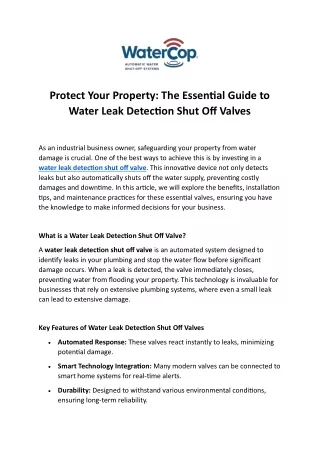 Protect Your Property The Essential Guide to Water Leak Detection Shut Off Valves