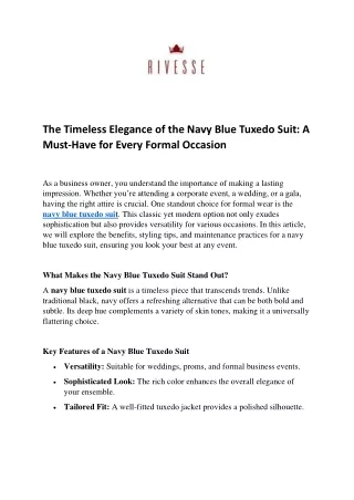 The Timeless Elegance of the Navy Blue Tuxedo Suit A Must-Have for Every Formal Occasion