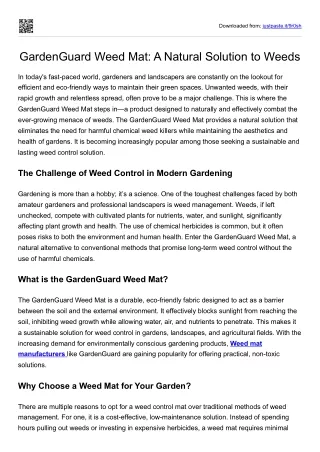 GardenGuard Weed Mat: A Natural Solution to Weeds