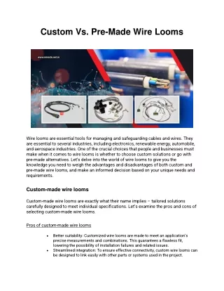 Custom Vs. Pre-Made Wire Looms - Miracle Electronic Devices Pvt. Ltd.