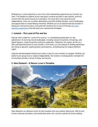 Top Solo Travel Adventure Destinations to Experience and Cherish for a Lifetime