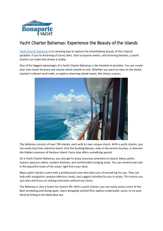 Yacht Charter Bahamas: Experience the Beauty of the Islands