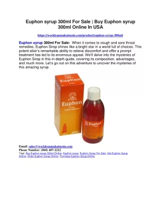 Euphon syrup 300ml For Sale