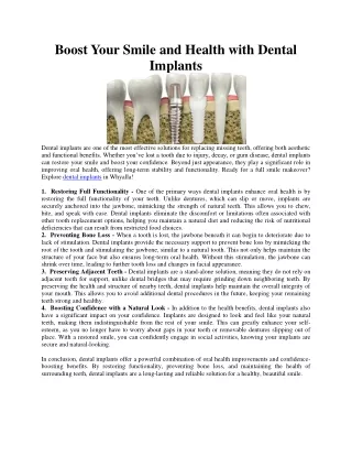 Boost Your Smile and Health with Dental Implants