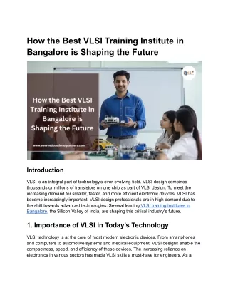 How the Best VLSI Training Institute in Bangalore is Shaping the Future