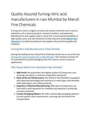 Quality Assured fuming nitric acid manufacturers in navi Mumbai by Maruti Fine Chemicals