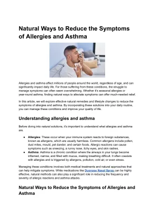 Natural Ways to Reduce the Symptoms of Allergies and Asthma