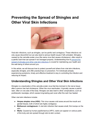Preventing the Spread of Shingles and Other Viral Skin Infections