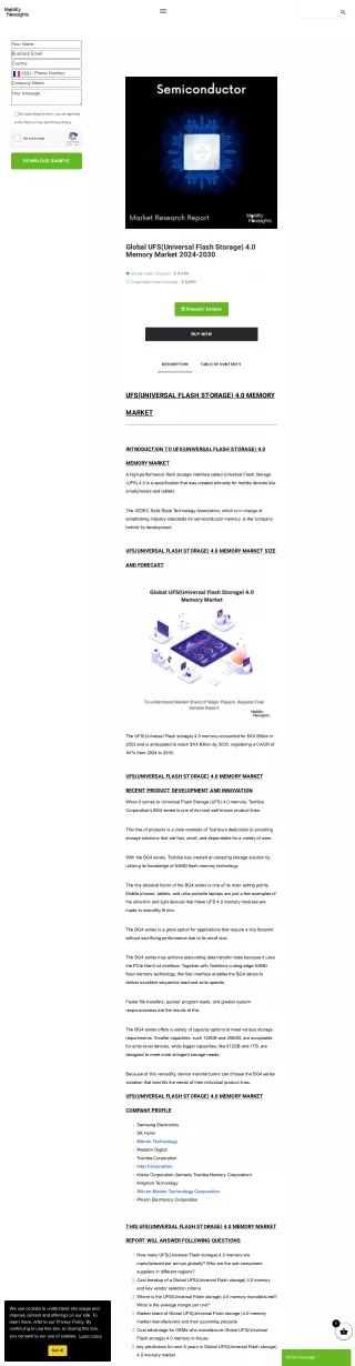Global UFS(Universal Flash Storage) 4.0 Memory Market Forecast 2024-2030