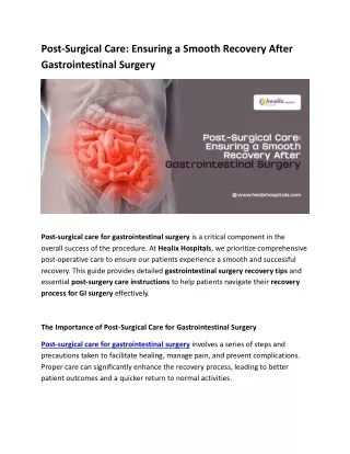 Post-Surgical Care: Ensuring a Smooth Recovery After Gastrointestinal Surgery