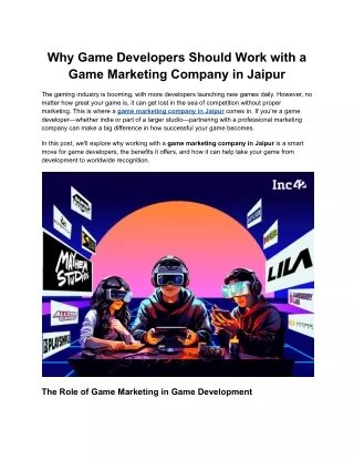 Why Game Developers Should Work with a Game Marketing Company in Jaipur