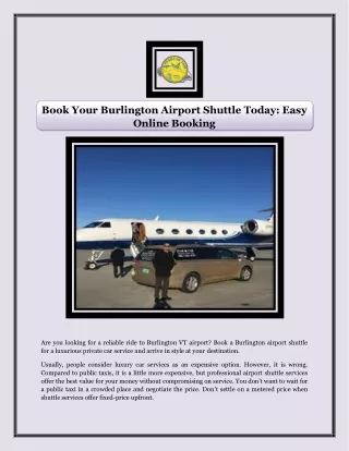 Book Your Burlington Airport Shuttle Today