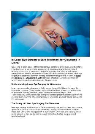 Laser Eye Surgery a Safe Treatment for Glaucoma in Delhi