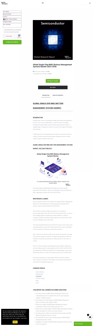 Global Single Chip BMS (Battery Management System) Market Forecast 2023-2030