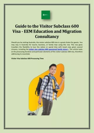 Guide to the Visitor Subclass 600 Visa - EEM Education and Migration Consultancy