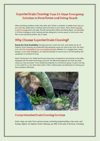 Superior Drain Cleaning Your 24-Hour Emergency Solution in Boca Raton and Delray Beach