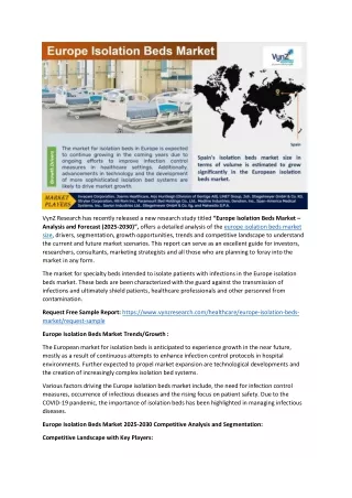 Europe Isolation Beds Market to Witness Steady Expansion During 2030