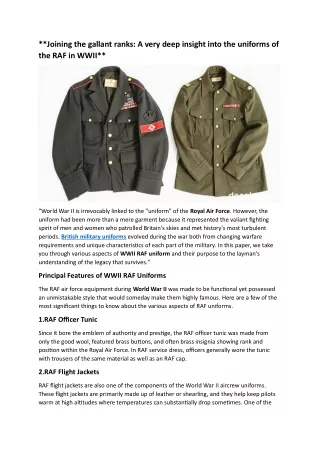 **Joining the gallant ranks: A very deep insight into the uniforms of the RAF in