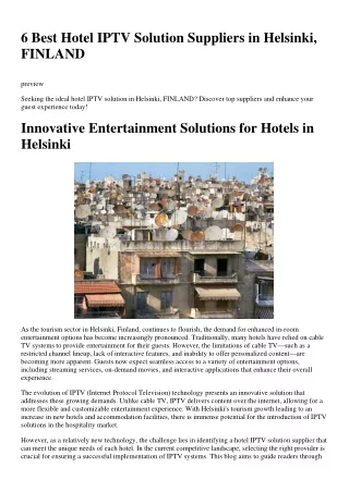 6 Best Hotel IPTV Solution Suppliers in Helsinki, FINLAND