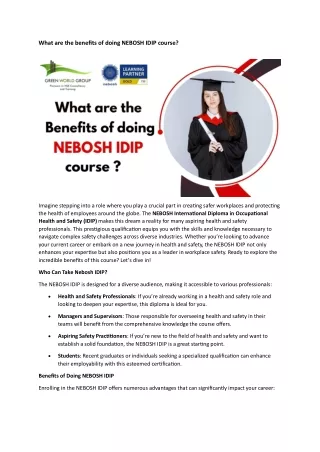 Benefits of doing NEBOSH IDIP course