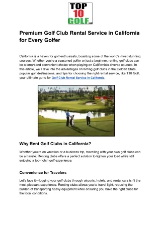 Premium Golf Club Rental Service in California for Every Golfer