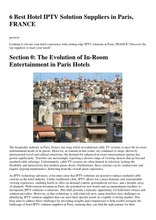 6 Best Hotel IPTV Solution Suppliers in Paris, FRANCE