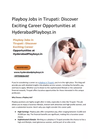 Playboy Jobs in Tirupati_ Discover Exciting Career Opportunities at HyderabadPlayboyz.in
