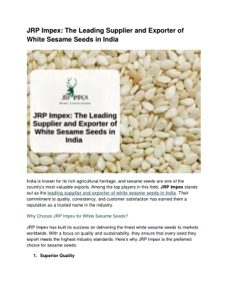 JRP Impex: The Leading Supplier and Exporter of White Sesame Seeds in India