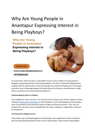 Why Are Young People in Anantapur Expressing Interest in Being Playboys_