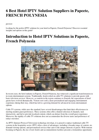 6 Best Hotel IPTV Solution Suppliers in Papeete, FRENCH POLYNESIA