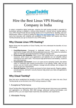 Hire the Best Linux VPS Hosting Company in India