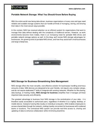 Portable Network Storage for Businesses  - Ciphertex Data Security