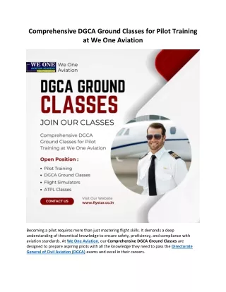 Comprehensive DGCA Ground Classes for Pilot Training at We One Aviation