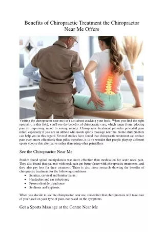 Benefits of Chiropractic Treatment the Chiropractor Near Me Offers