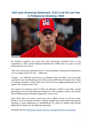 John Cena Announces Retirement, 2025 to be His Last Year in Professional Wrestling_ WWE