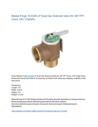 Market Forge 10-5320 LP Dual Gas Solenoid Valve W/ 3/8" FPT In/out, 24V PartsFe