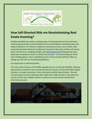 How Self-Directed IRAs are Revolutionizing Real Estate Investing