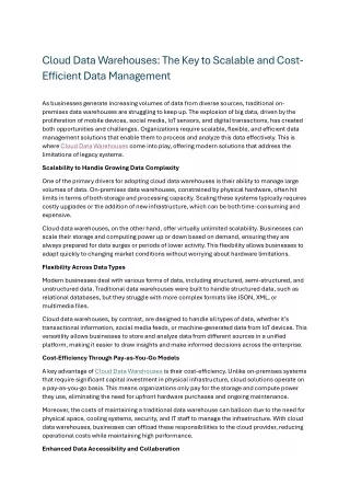 Cloud Data Warehouse: The Key to Scalable and Cost-Efficient Data Management