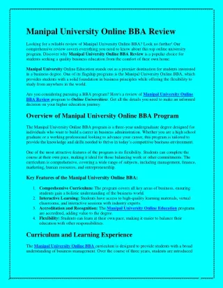 Manipal University Online BBA Review