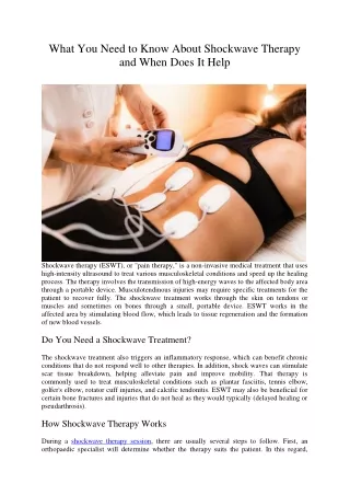 What You Need to Know About Shockwave Therapy and When Does It Help