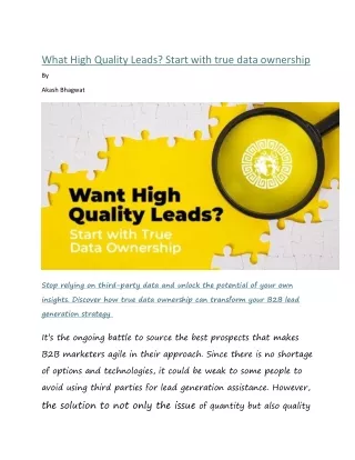 Want High Quality Leads Start with True Data Ownership