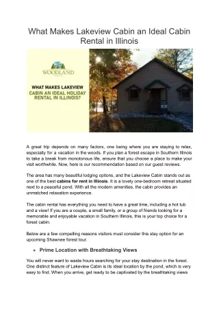 What Makes Lakeview Cabin An Ideal Holiday Rental In Illinois