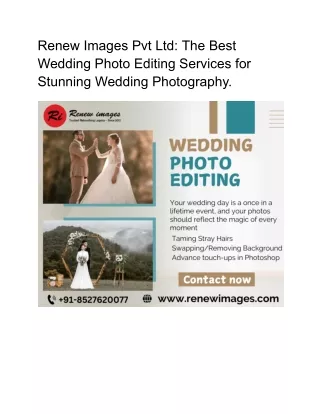 Renew Images Pvt Ltd: The Best Wedding Photo Editing Services for Stunning Weddi