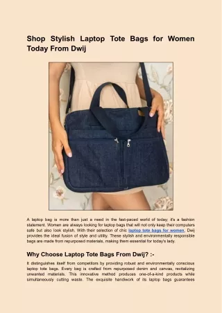 Shop Stylish Laptop Tote Bags for Women Today From Dwij