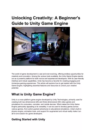 Unlocking Creativity: A Beginner's Guide to Unity Game Engine